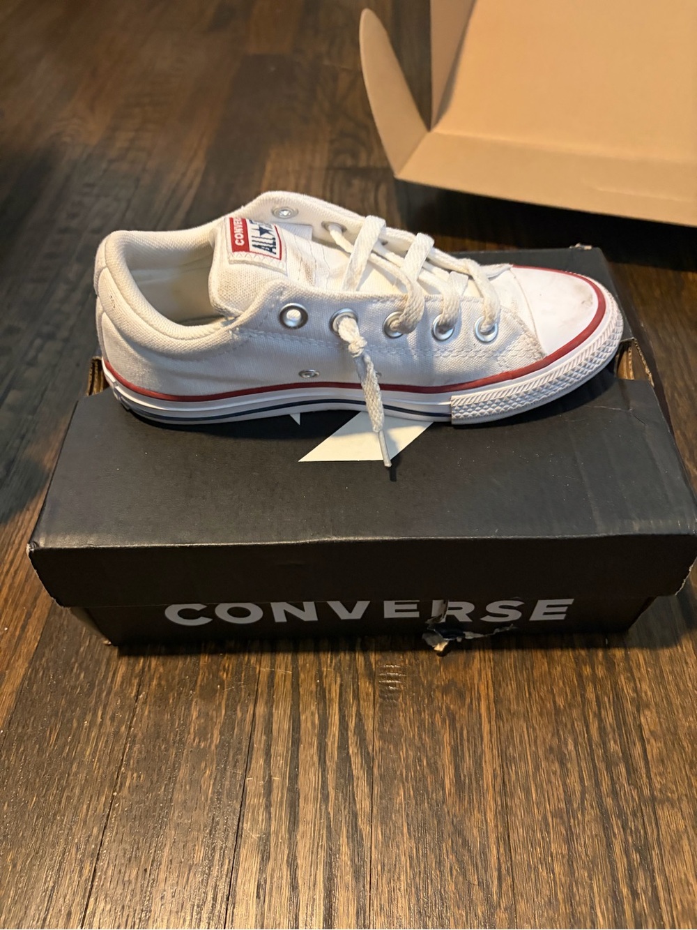 Converse Kids White Low Top Sneakers with Red Trim